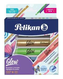 Resaltador Pelikan Duo Glow Glitter x6 unidades