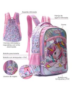 Mochila Espalda  18' skora Unicornio Sequins