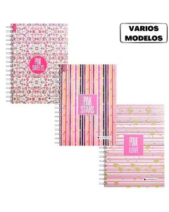 Cuaderno 16x21 120 hojas rayadas pink 'Varios modelos'