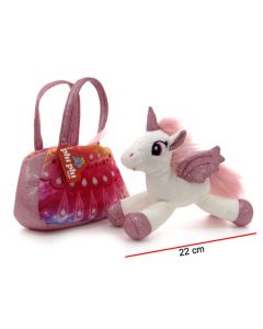 Peluche unicornio en bolsito 22 cm.