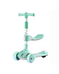 Monopatin Funny Land verde y gris con luz, sonido y asiento plegable 60x30x82cm